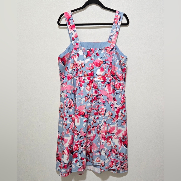 Adrianna Papell Blue Floral Fit and Flare Dress Sleeveless Garden Party Size 18W - Picture 5 of 13